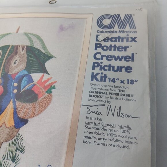 Columbia Minerva Beatrix Potter Crewel Picture Kit Peter Rabbit Love is Shared - Picture 3 of 8
